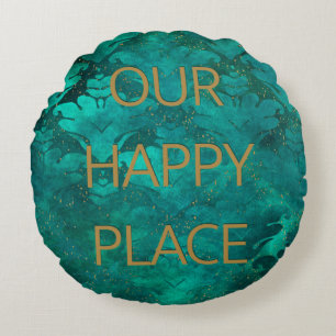 Almofada Redonda Nosso feliz Travesseiro decorativo Emerald Damask