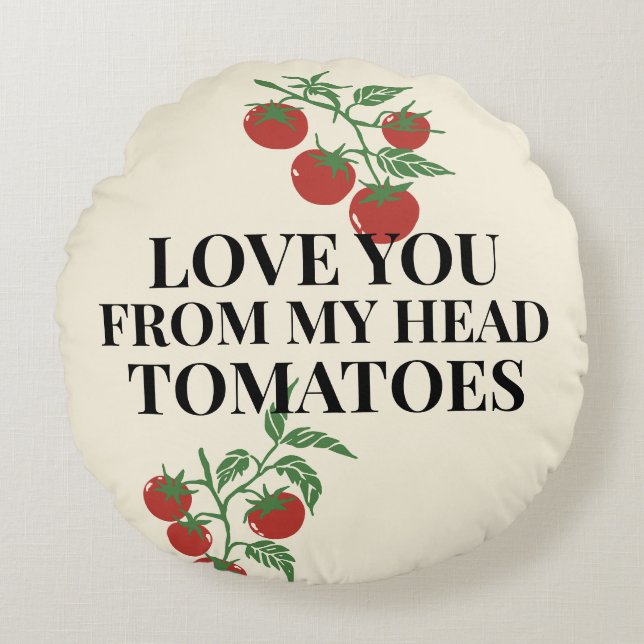 Almofada Redonda Nota de Amor de Tomate Fresco da Fazenda à Mesa (Frente)