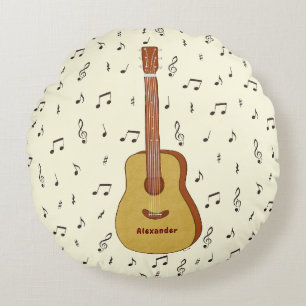 Almofada Redonda Notas de Música de Violão Personalizáveis