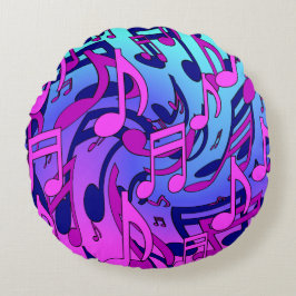 Almofada Redonda Notas Musicais Rosa Azul Roxo Aqua Padrão Animado