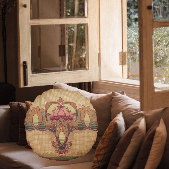 Almofada Redonda Nouveau de ornamentado floral elegante vitoriano (Criador carregado)