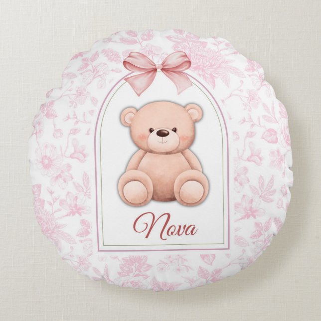 Almofada Redonda Nova | Design de Enfermeiro de Urso Rosa Personali (Frente)