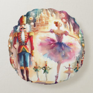 Almofada Redonda Nutcracker Balé Watercolor Christmas Ballerina