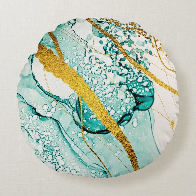 Almofada Redonda Nuvens de abstrato Art: Tinta Translúcida (Frente)