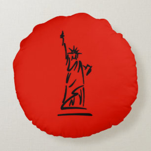 Almofada Redonda NY Lady Liberty Vermelha