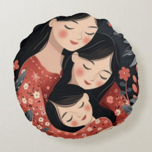 Almofada Redonda O Abraço de uma Mãe Amor e Família Aconchegantes