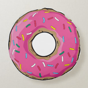 Almofada Redonda O arco-íris cor-de-rosa polvilha a rosquinha
