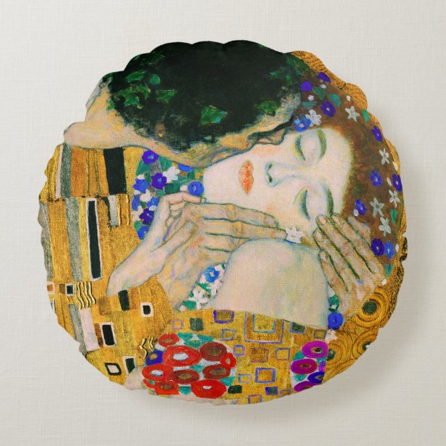 Almofada Redonda O Beijo de Gustav Klimt (Frente)