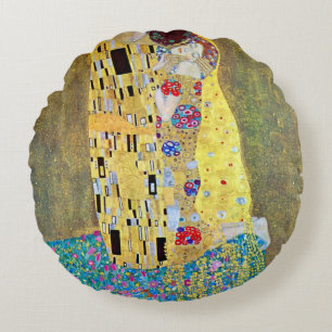 Almofada Redonda O Beijo de Gustav Klimt, Arte Nova Antiga