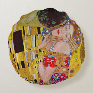 Almofada Redonda O Beijo de Gustav Klimt, Vintage Art Nouveau
