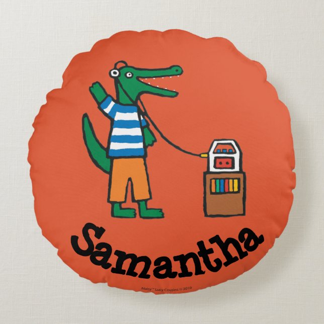 Almofada Redonda O crocodilo legal escuta a música (Frente)
