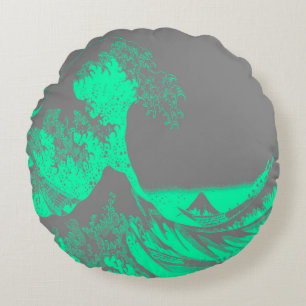 Almofada Redonda O Excelente Wave Seafoam Green & Cinza redondo Tra