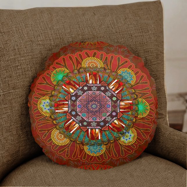 Almofada Redonda O Filtro Floral Vermelho Manipur (Criador carregado)
