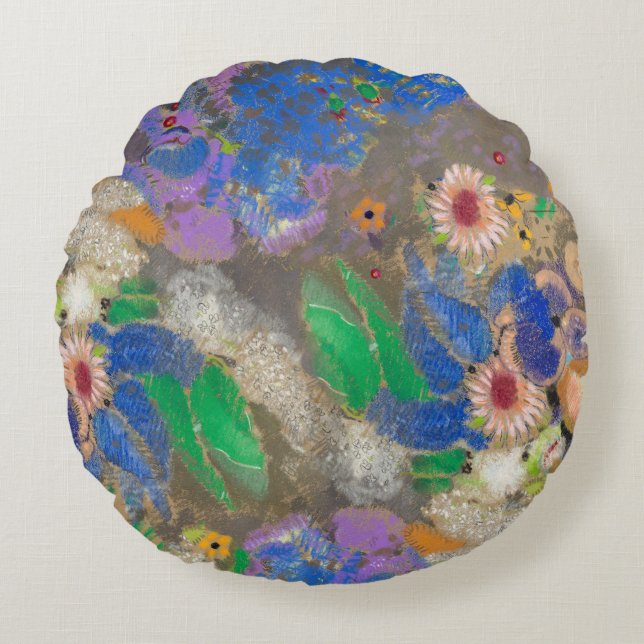 Almofada Redonda O fundo de abstrato de Odilon Redon. (Frente)
