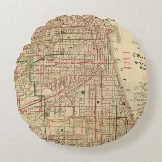 Almofada Redonda O mapa de Blanchard de Chicago (Frente)