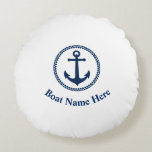 Almofada Redonda O Nome Do Seu Barco Com Âncora Do Mar<br><div class="desc">O Nome Do Seu Barco Com Uma Alça De Travesseiro Arredondada De Âncora Do Mar.</div>