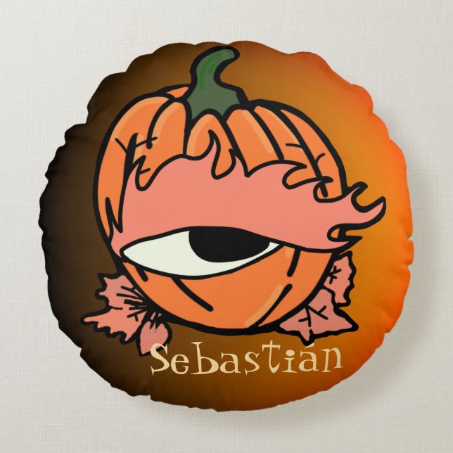 Almofada Redonda O Olho Sonolento da Pumpkin Spooky (Frente)