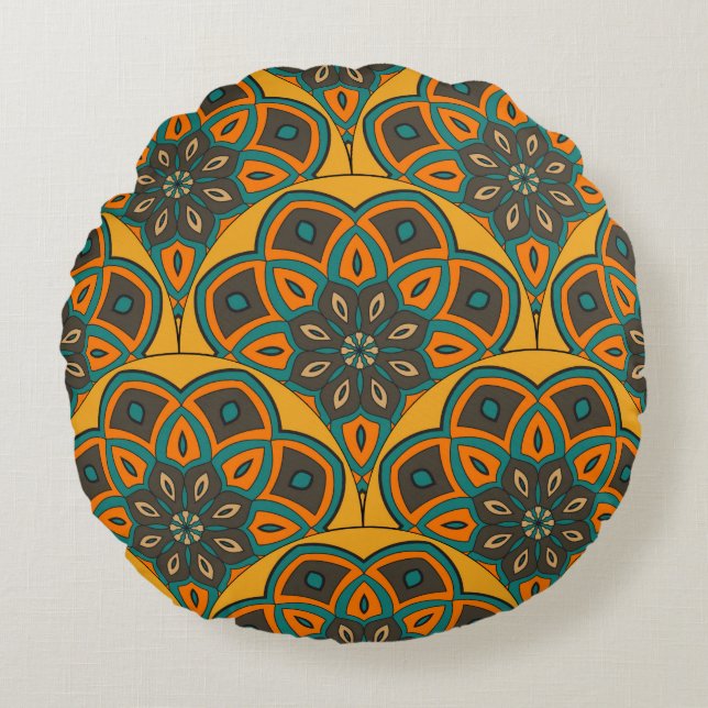 Almofada Redonda O peixe abstrato mandala balança um padrão perfeit (Frente)