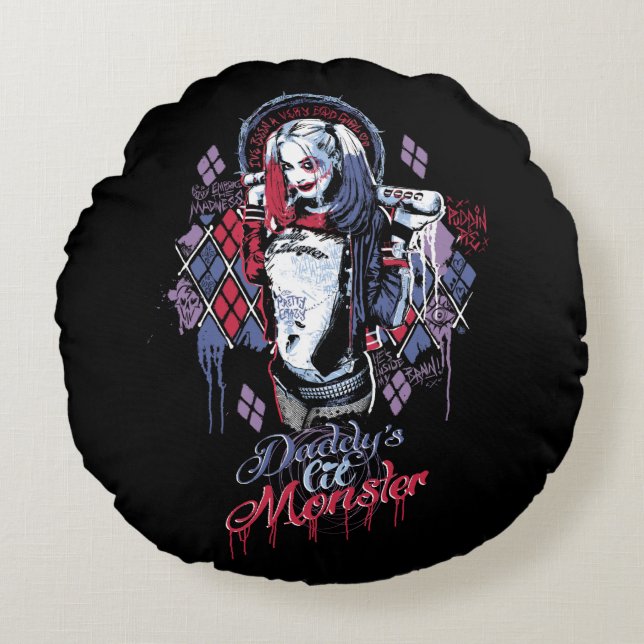 Almofada Redonda O pelotão do suicídio | Harley Quinn cobriu (Frente)