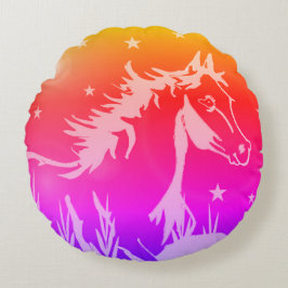 Almofada Redonda O pequeno pônei doce, cores do arco-íris