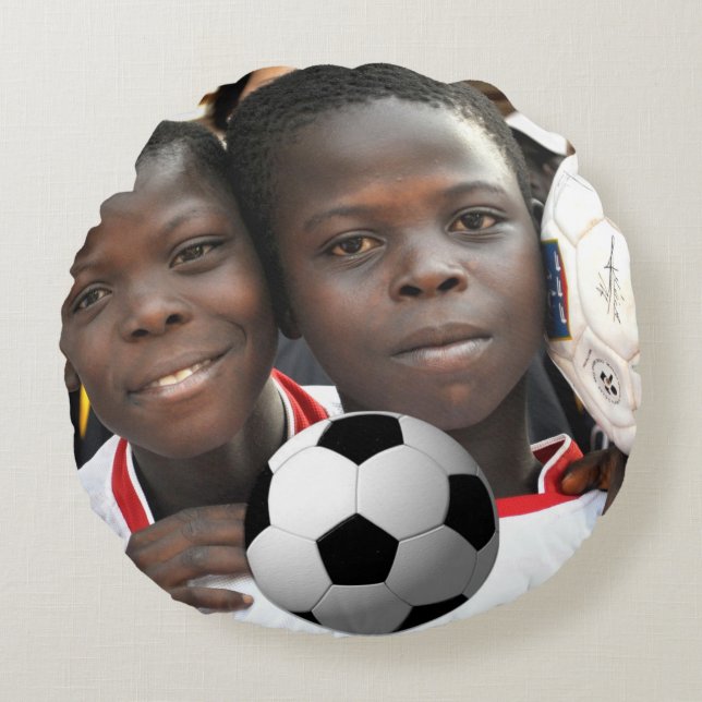 Almofada Redonda O seu futebol personalizado para crianças fotográf (Frente)