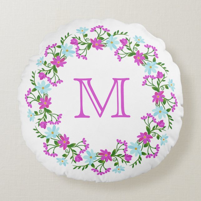 Almofada Redonda O seu monograma no travesseiro decorativo de image (Frente)