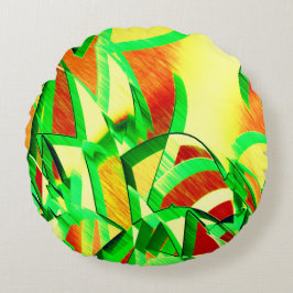 Almofada Redonda O verde listra sobre a imagem vermelha com garoa