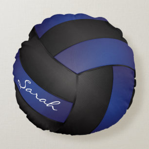 Almofada Redonda O voleibol azul escuro e preto personaliza