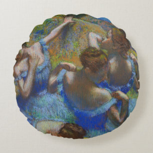 Almofada Redonda Obra-Prima de Arte Fina Azul Dançarinas de Degas
