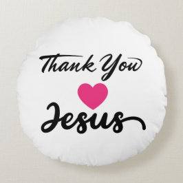 Almofada Redonda Obrigado Jesus | Coração de fé cristã moderna