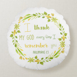 Almofada Redonda Obrigado meu Deus, Philippianos, Travesseiro de Bí