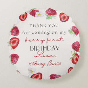 Almofada Redonda Obrigado Meu Primeiro Aniversário, Cute Strawberry