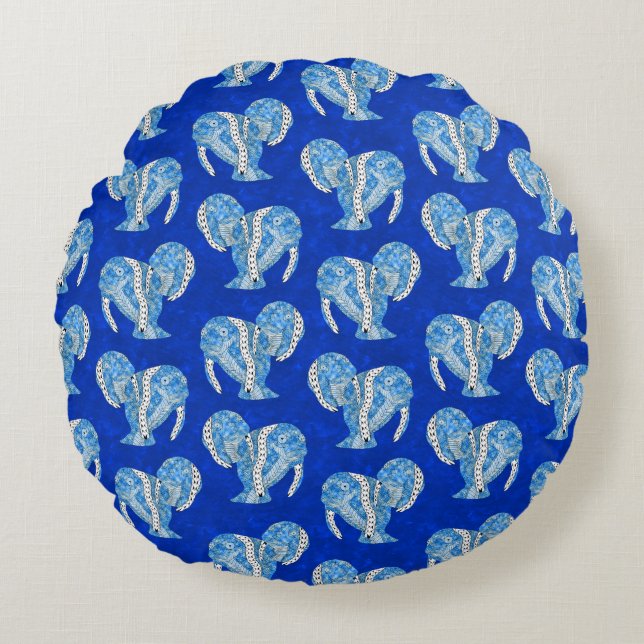 Almofada Redonda Ocean Blue Tribal Tattoo Manatees (Frente)