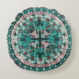 Almofada Redonda Oceano Teal do Azulejo Mosaico Boho -