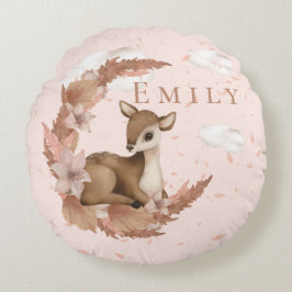 Almofada Redonda Oh, adorável Deer & Clouds Stars Nursery Throw Pil