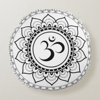 Almofada Redonda Ohm Mandala Om Mandala Branco & Preto
