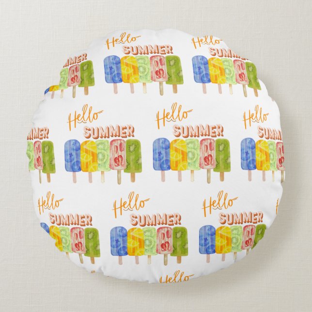 Almofada Redonda oi, sorvete de verão (Frente)
