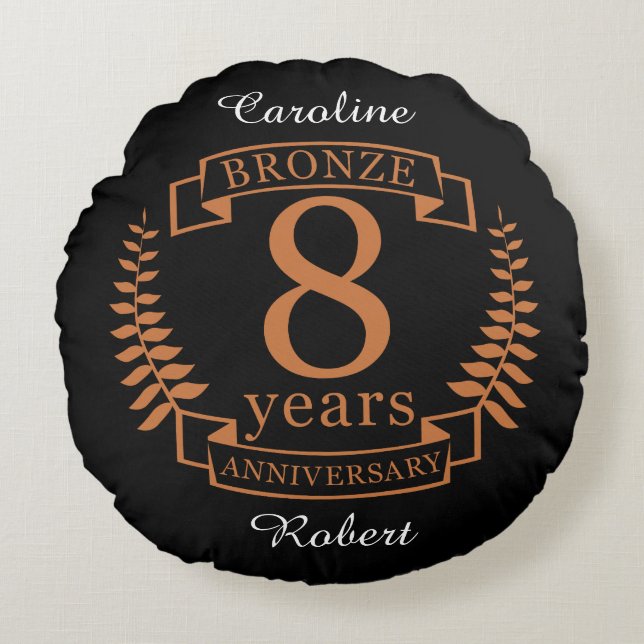 Almofada Redonda Oitavo aniversário de casamento do Bronze, 8 anos (Frente)