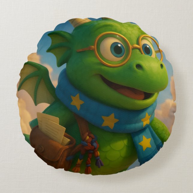 Almofada Redonda Olbas, o Dragão Amigável (Frente)