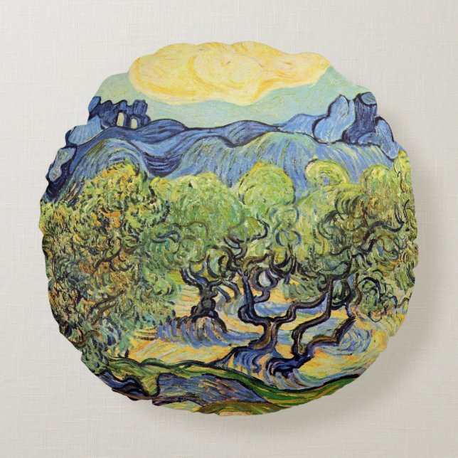Almofada Redonda Oliveiras com Alpilles por Vincent van Gogh (Frente)
