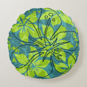 Almofada Redonda Olowalu Hibiscus Hawaiian Camo Reversible