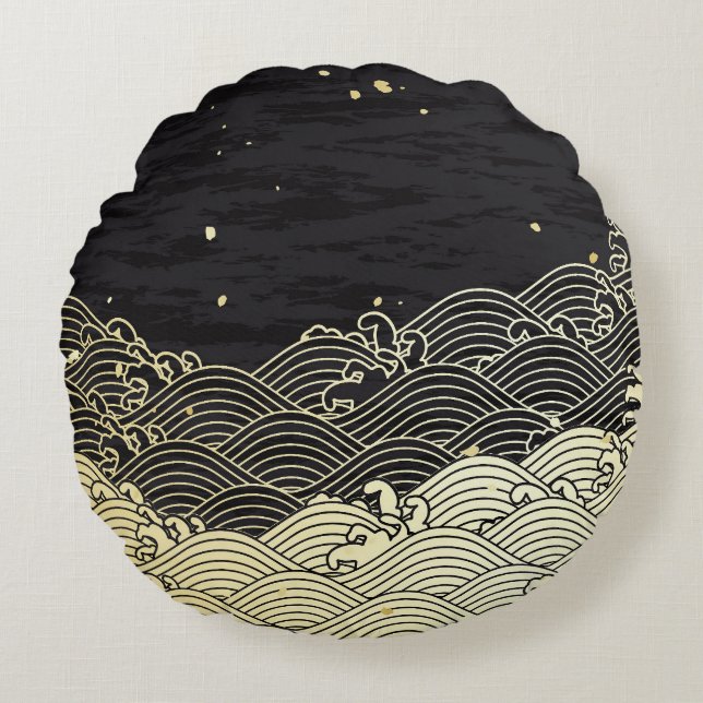 Almofada Redonda onda de ouro, textura em papel. (Frente)