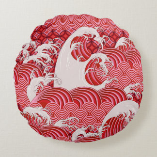 Almofada Redonda Ondas Chinesas: Estilo Sem Olho Decorativo.