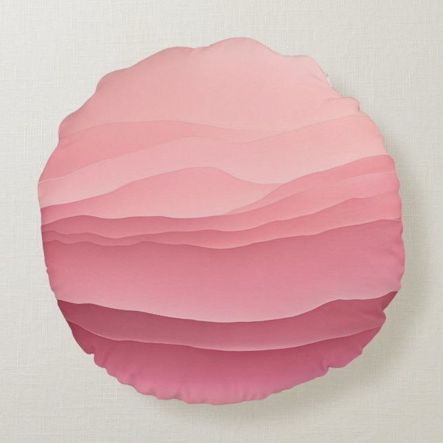 Almofada Redonda Ondas Rosa Suave arte de IA (Verso)