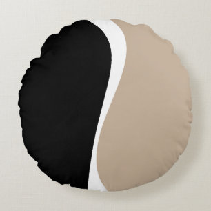 Almofada Redonda Ondas Simples 2 - Taupe, Preto e Branco