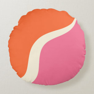 Almofada Redonda Ondas Simples 3 - Rosa, Laranja e Creme