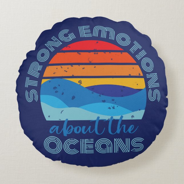 Almofada Redonda Ondas Ultrassadas Retro - Dizendo Oceano (Frente)