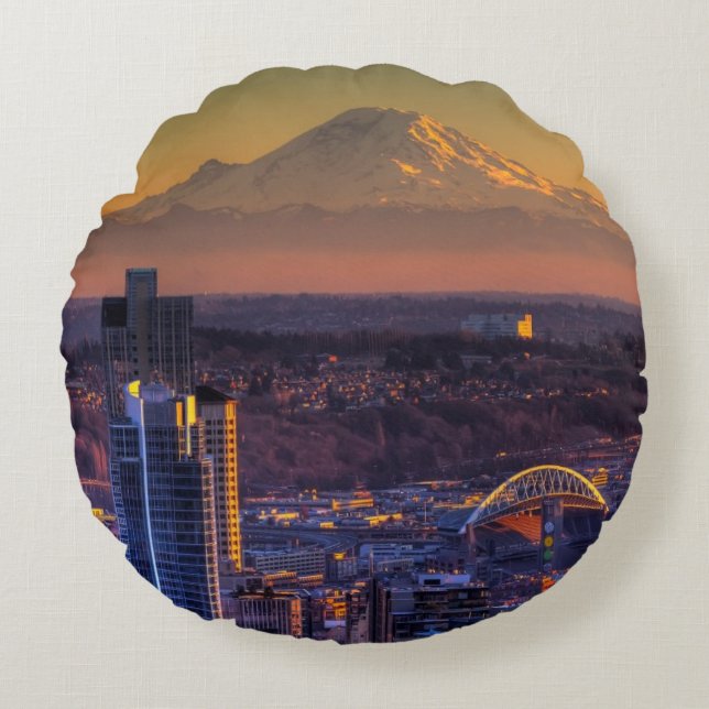 Almofada Redonda Opinião do centro de Seattle, futebol da (Frente)