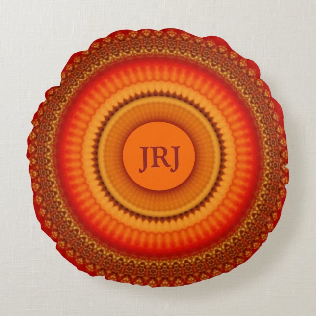 Almofada Redonda Orange e Yellow Mandala (Frente)