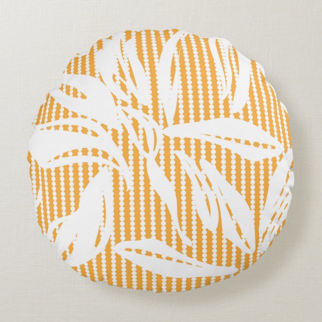 Almofada Redonda Orange Floral seamless pattern with striped backgr (Frente)